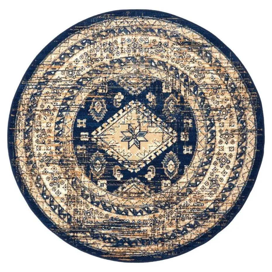 Interieur05 rond vintage vloerkleed Aila blauw - 190 x 190 cm