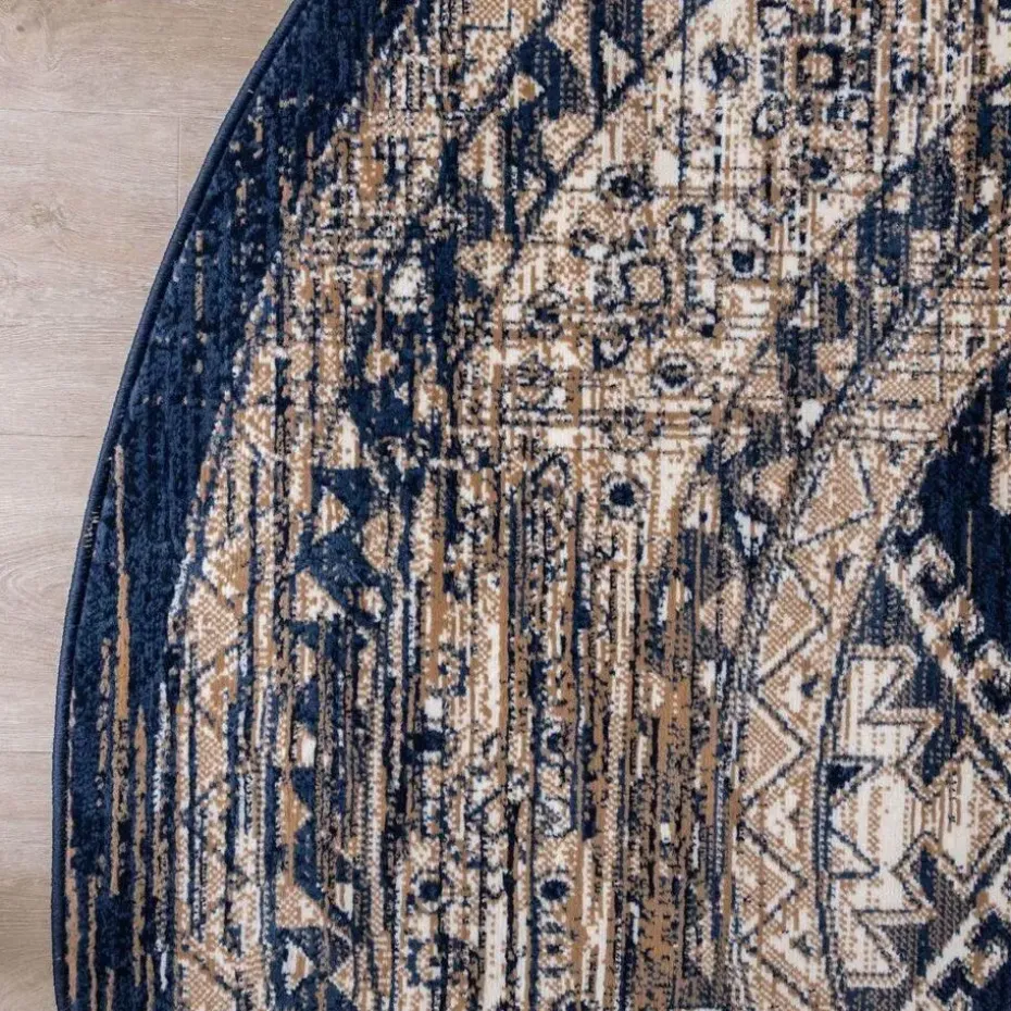 Interieur05 rond vintage vloerkleed Aila blauw - 190 x 190 cm