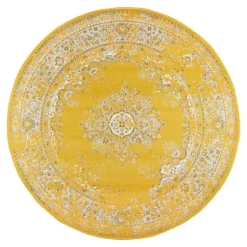 Interieur05 rond vloerkleed Keshan geel - 190 x 190 cm