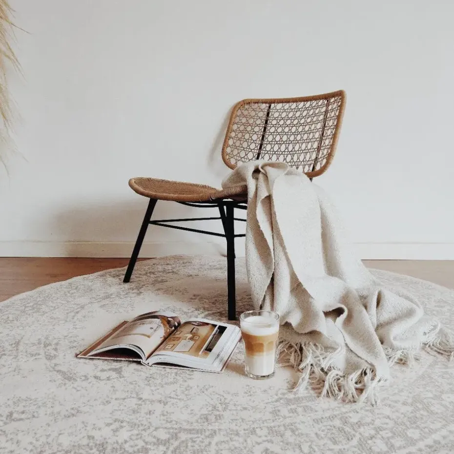 Interieur05 rond vloerkleed Keshan zand/beige - 160 x 160 cm