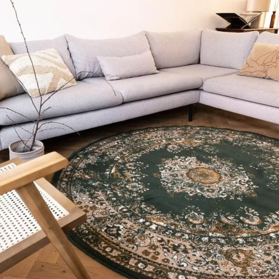 Interieur05 rond vloerkleed Keshan groen - 190 x 190 cm