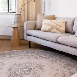 Interieur05 rond vloerkleed Keshan zand/beige - 190 x 190 cm