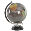 Items Deco Wereldbol/globe op voet - kunststof - grijs - 20 x 28 cm