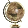 Items Deco Wereldbol/globe op voet - kunststof - goud - 20 x 28 cm