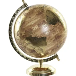 Items Deco Wereldbol/globe op voet - kunststof - goud - 20 x 28 cm