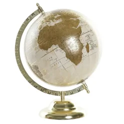 Items Deco Wereldbol/globe op voet - kunststof - creme/goud - 20 x 30 cm