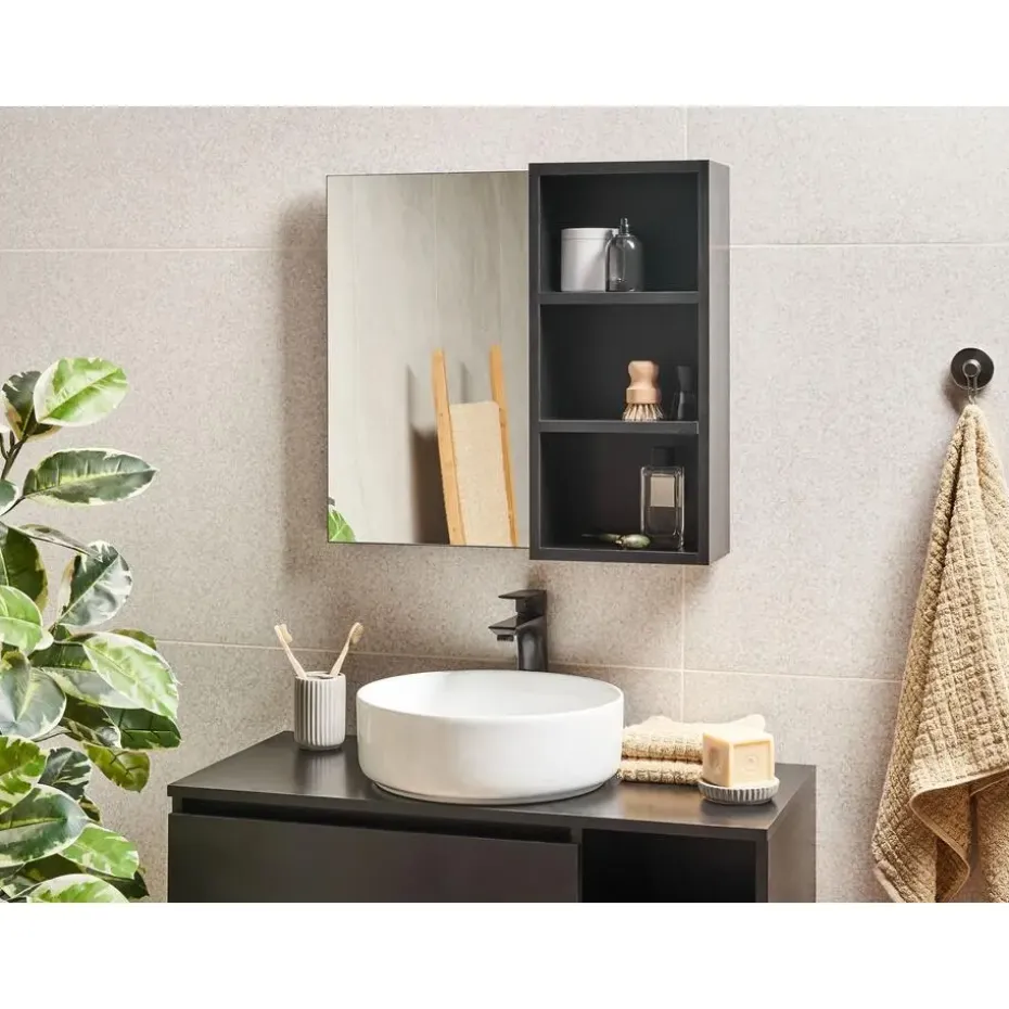 JOINVILLE - Badkamerwandkast met spiegel - Zwart - Vezelplaat