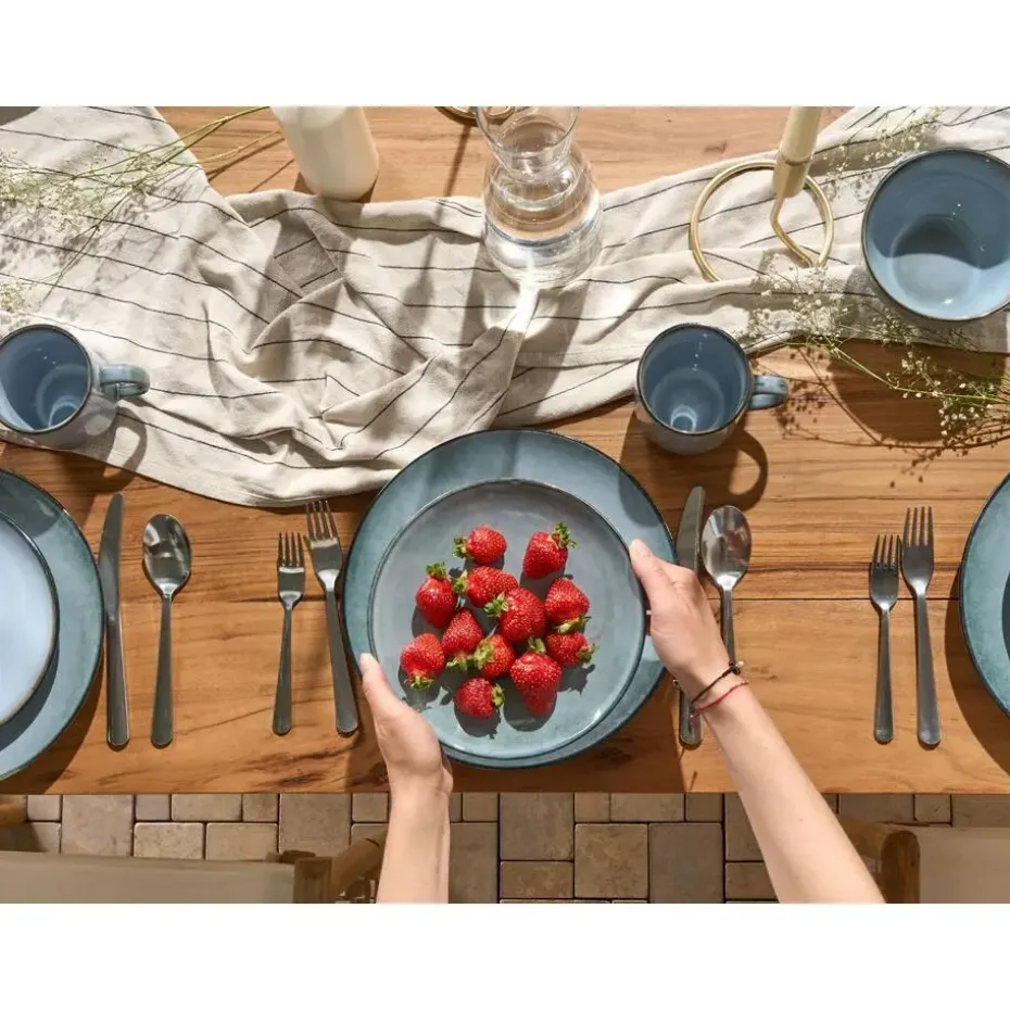 JUNIPER - Serviesset 16 delig - Lichtblauw - Steengoed