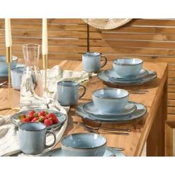 JUNIPER - Serviesset 16 delig - Lichtblauw - Steengoed