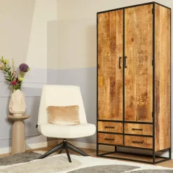 Kabinetkast Naturel Hout/Metaal - 90x45x200cm - Denver