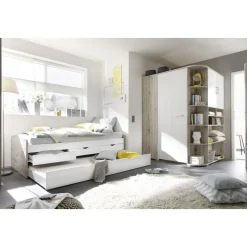 Kajuitbed Nasri 90x200 met bedlade - zandeik/wit