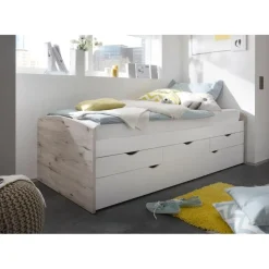 Kajuitbed Nasri 90x200 met bedlade - zandeik/wit