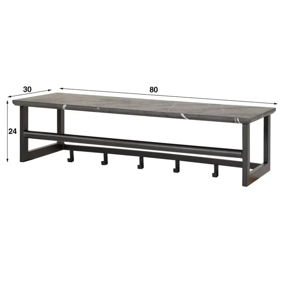 Kapstok - Zwart Metaal - 80x30x24cm - 6-Haken - Roede