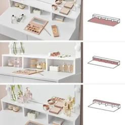 Kaptafel met 9 LED lampen, spiegel, 2 laden, 3 open vakken