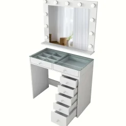 Kaptafel Wit/Glas - Incl. Spiegel - 90x44,5x79,8 - Beyas