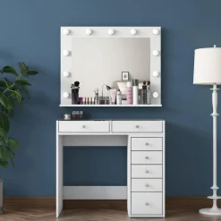 Kaptafel Wit/Glas - Incl. Spiegel - 90x44,5x79,8 - Beyas