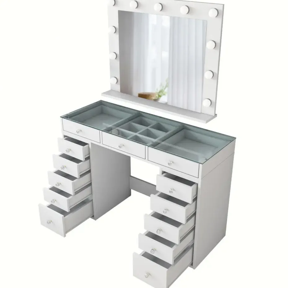 Kaptafel Wit/Glas - Incl. Spiegel - 120x44,5x79,8cm - Beyas