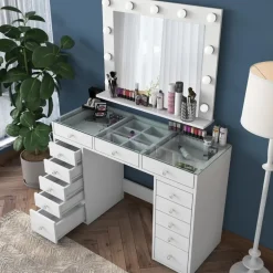 Kaptafel Wit/Glas - Incl. Spiegel - 120x44,5x79,8cm - Beyas