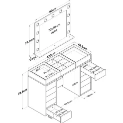 Kaptafel Wit/Glas - Incl. Spiegel - 120x44,5x79,8cm - Beyas