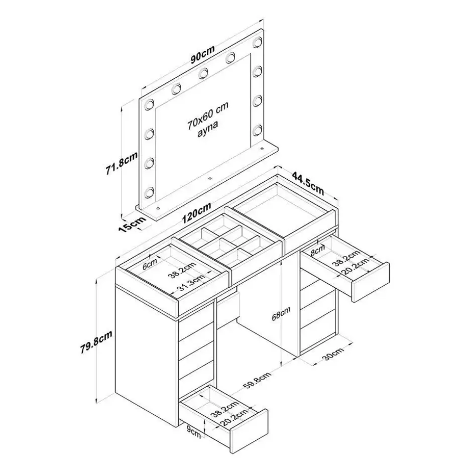Kaptafel Wit/Glas - Incl. Spiegel - 120x44,5x79,8cm - Beyas