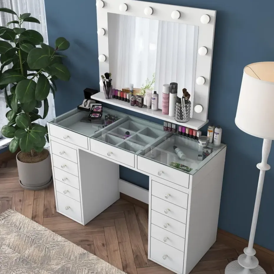 Kaptafel Wit/Glas - Incl. Spiegel - 120x44,5x79,8cm - Beyas