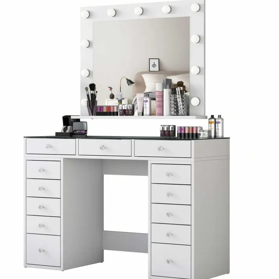 Kaptafel Wit/Glas - Incl. Spiegel - 120x44,5x79,8cm - Beyas