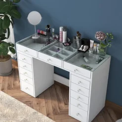 Kaptafel Wit/Glas - 120x44,5x79,8cm - Beyas