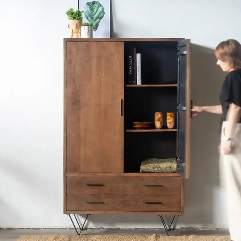 Kast Donkerbruin Mangohout - 110x40x180 - Metaal - Ubud