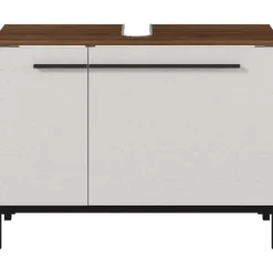 Kast voor onder wastafel Charlisa met 2 deuren en 2 legplanken - walnoot/greige