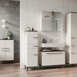 Kast voor onder wastafel Charlisa met 2 deuren en 2 legplanken - walnoot/greige