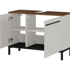 Kast voor onder wastafel Charlisa met 2 deuren en 2 legplanken - walnoot/greige