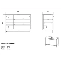 Kast voor onder wastafel Charlisa met 2 deuren en 2 legplanken - walnoot/greige