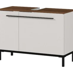 Kast voor onder wastafel Charlisa met 2 deuren en 2 legplanken - walnoot/greige