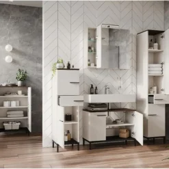 Kast voor onder wastafel Charlisa met 2 deuren en 2 legplanken - walnoot/greige