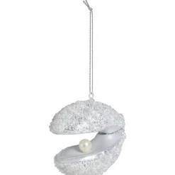 Kerst ornament Schelp wit glas - 7,7x8,3x5 cm