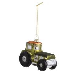 Kerstbal Tractor - groen glas - 8x9,3x5,5 cm