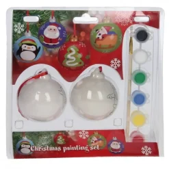 Kerstballen - 2 stuks - DIY - 8 cm - inclusief kwast en verf