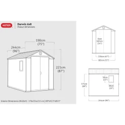 Keter Darwin 68 Tuinhuis - dubbele deuren + ramen - 190x244x221 cm - Grijs