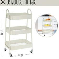 Keukentrolley - wit - metaal - 79x44x32 cm - 3 niveaus