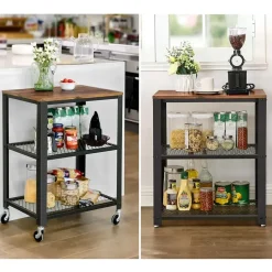 Keukentrolley Bill 2 legplanken - rustiek bruin/zwart