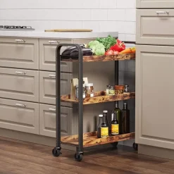 Keukentrolley Xenia 3 legplanken - rustiek bruin/zwart