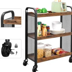 Keukentrolley Xenia 3 legplanken - rustiek bruin/zwart