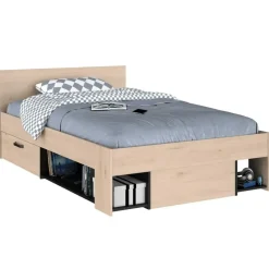 Kinderbed Achiel - 120x200/190cm - met opbergruimte - eikdecor/zwart