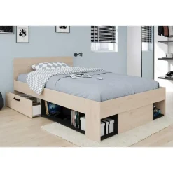 Kinderbed Achiel - 120x200/190cm - met opbergruimte - eikdecor/zwart