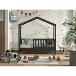 Kinderbed Dallas - 70x140 cm - antraciet/massief grenen