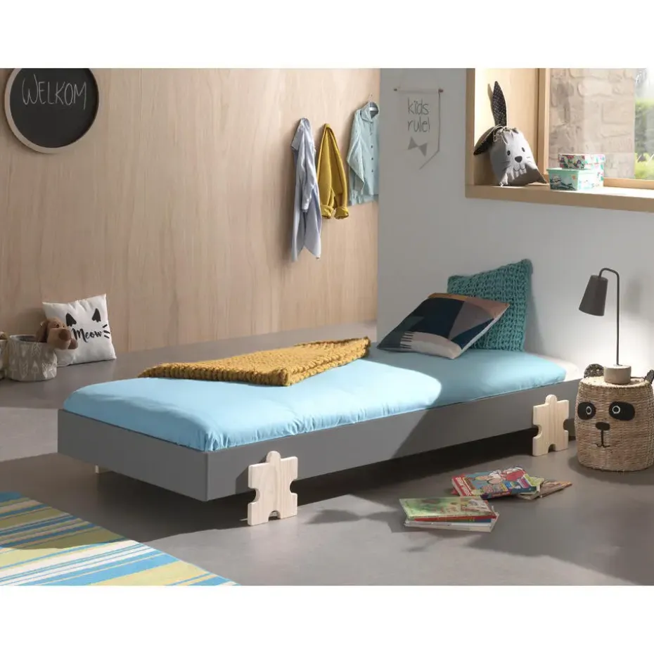 Kinderbed Modulo Puzzle 90x200 stapelbaar - antraciet/dennenhout