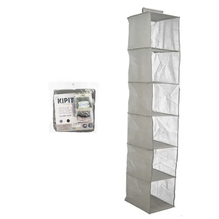Kipit Kledingkast organizer - 6 vaks - grijs - 25 x 25 x 138 cm