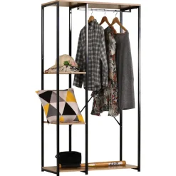 Kledingkast - Open Kast - 176x90x40 cm - MDF lichte Eik & Metaal