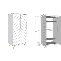 Kledingkast Billy 2 deuren MDF - wit/goud