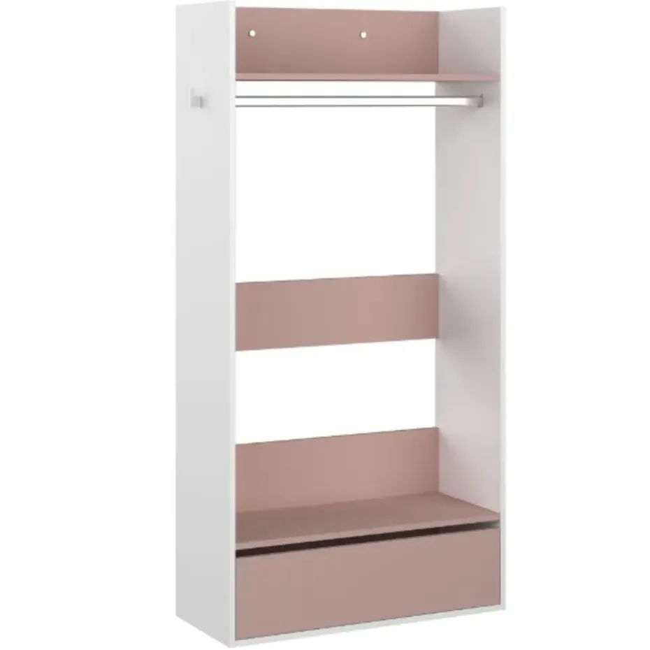 Kledingkast Bo0 met lade, hoedenplank en kledingroede - wit/ oudroze
